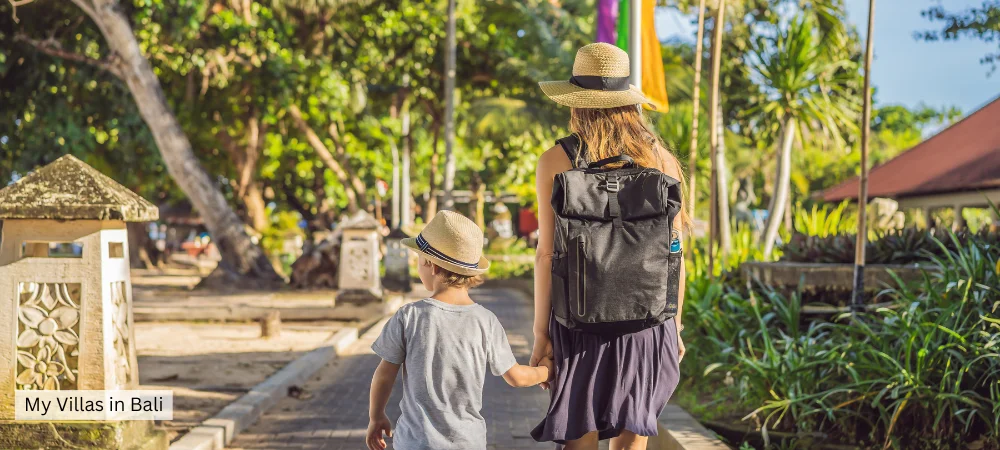 tourists with backpack in Bali